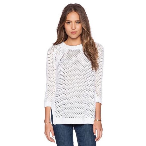 Cotton by Autumn Cashmere Color Block Honeycomb Sweater in Bleach White & Neutra - Picture 2 of 8